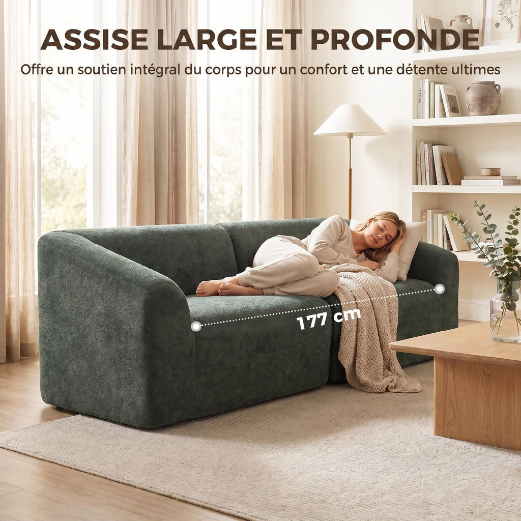 Canapé 3 places chenille vert foncé, 225 cm, détail 8