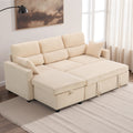 Canapé d'angle convertible velours côtelé beige, coffre, 205 × 135 cm