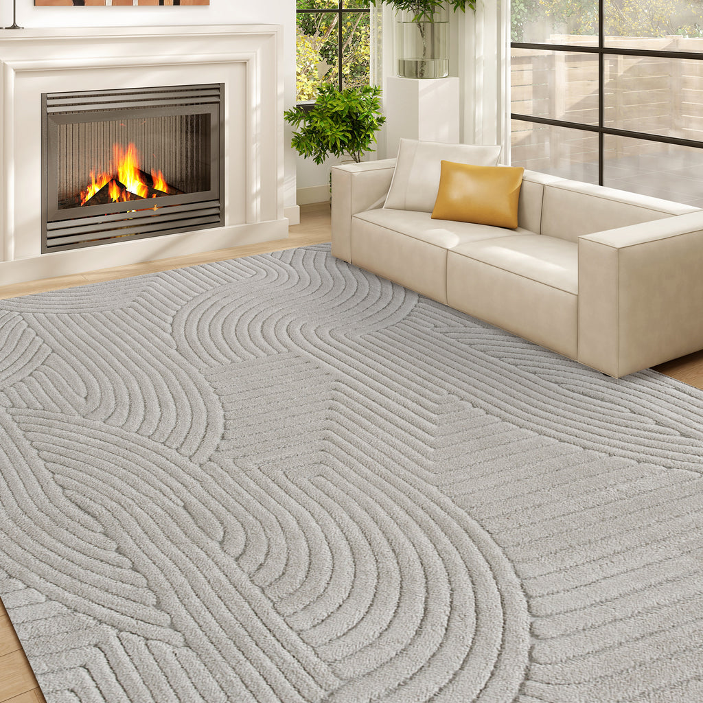 Tapis de salon en relief gris, 230 × 160 cm