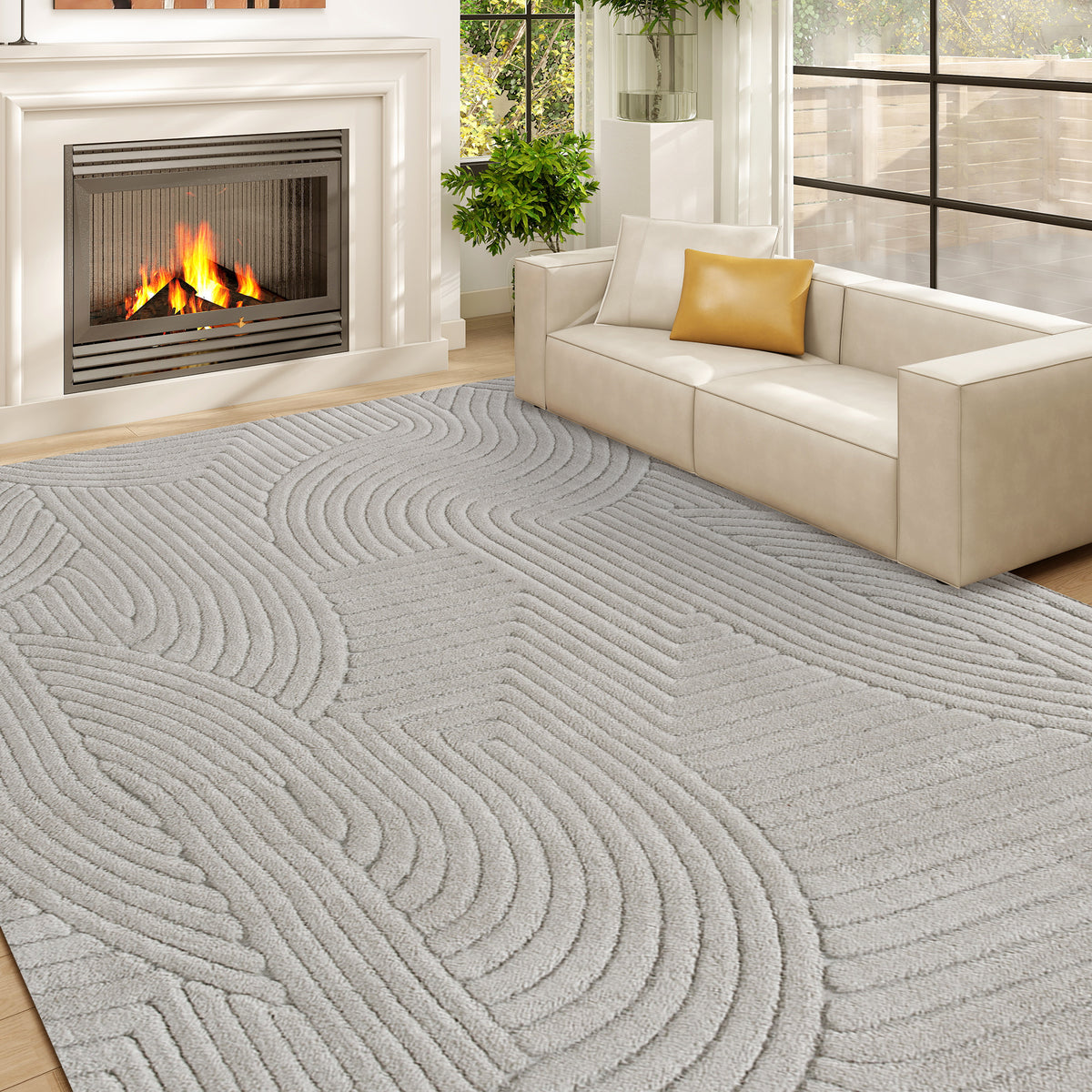 Tapis de salon en relief gris, 230 × 160 cm
