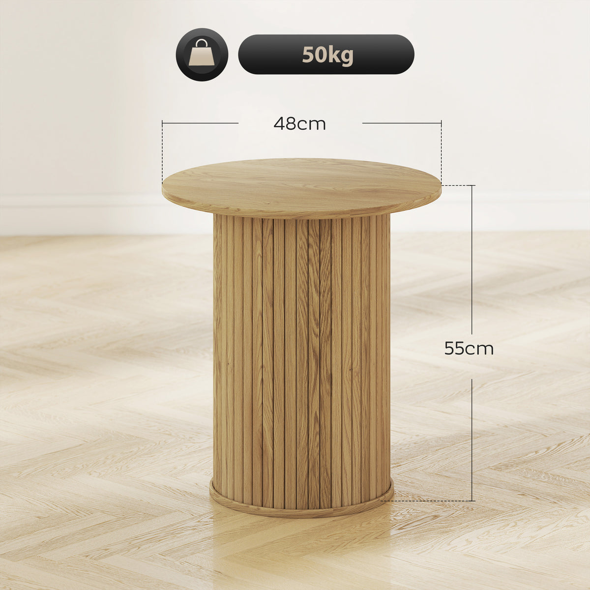Table d'appoint ronde cannelée chêne, Ø 48 cm, détail 4
