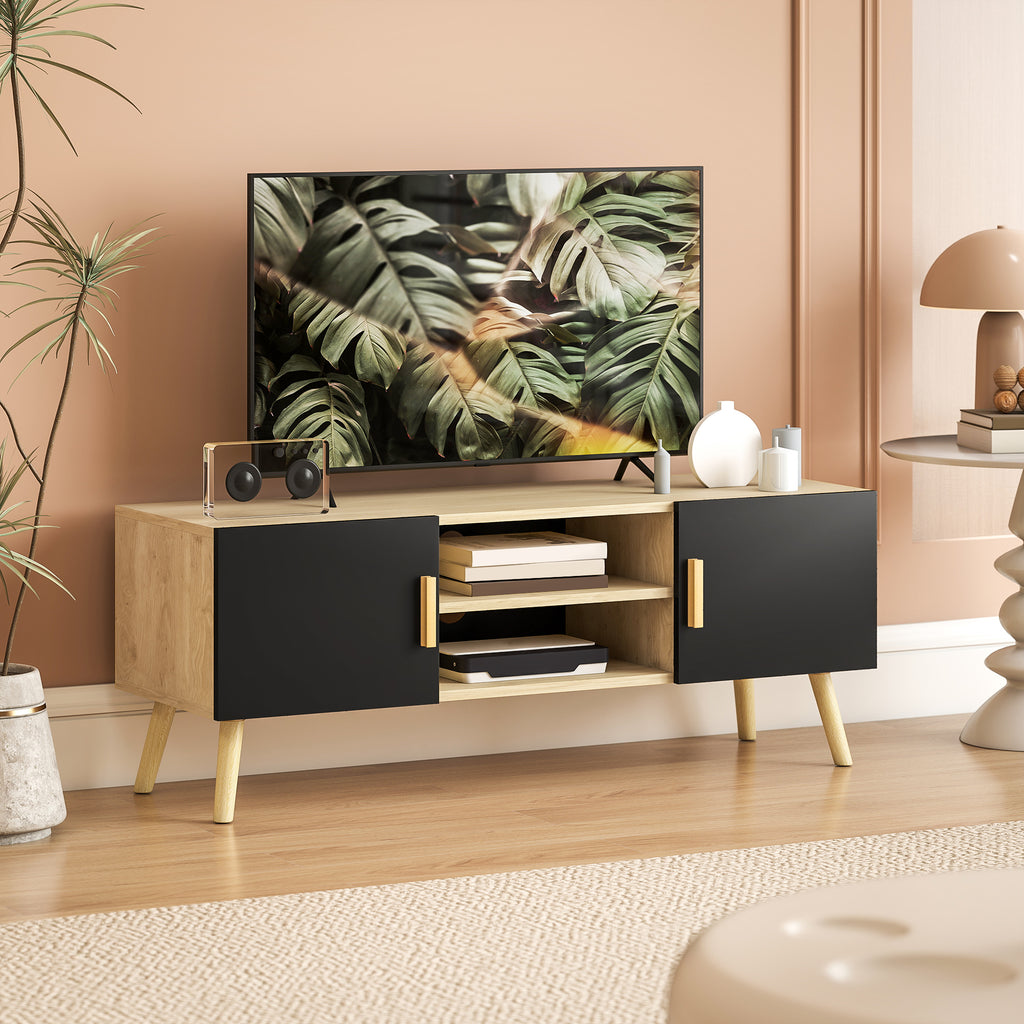 Meuble TV chêne et noir, 2 portes, 110 cm, détail 8