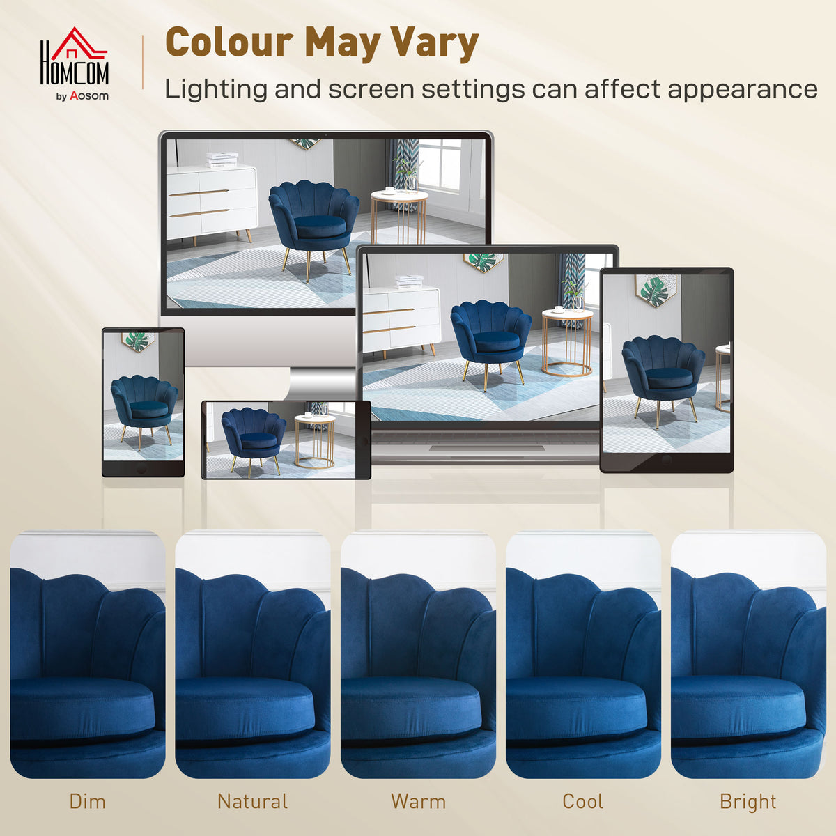 Fauteuil coquillage velours bleu marine, pieds dorés, détail 3