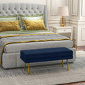 Banc coffre velours bleu marine, pieds dorés, 100 cm