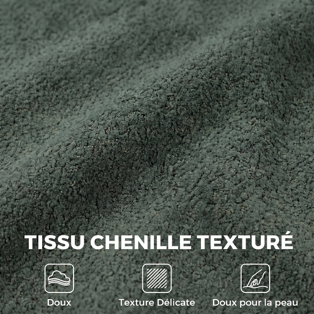 Canapé 3 places chenille vert foncé, 225 cm, détail 3