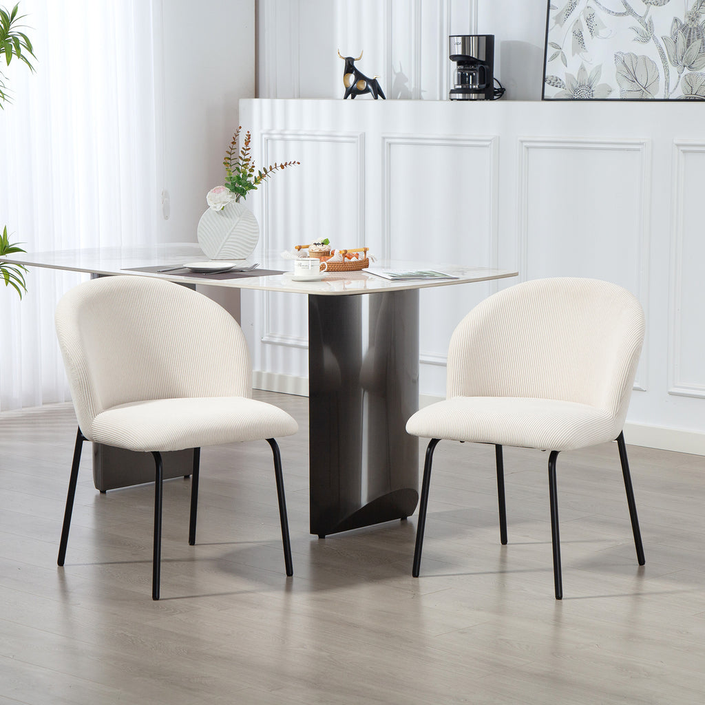 Lot de 2 chaises velours côtelé crème, pieds acier, détail 4