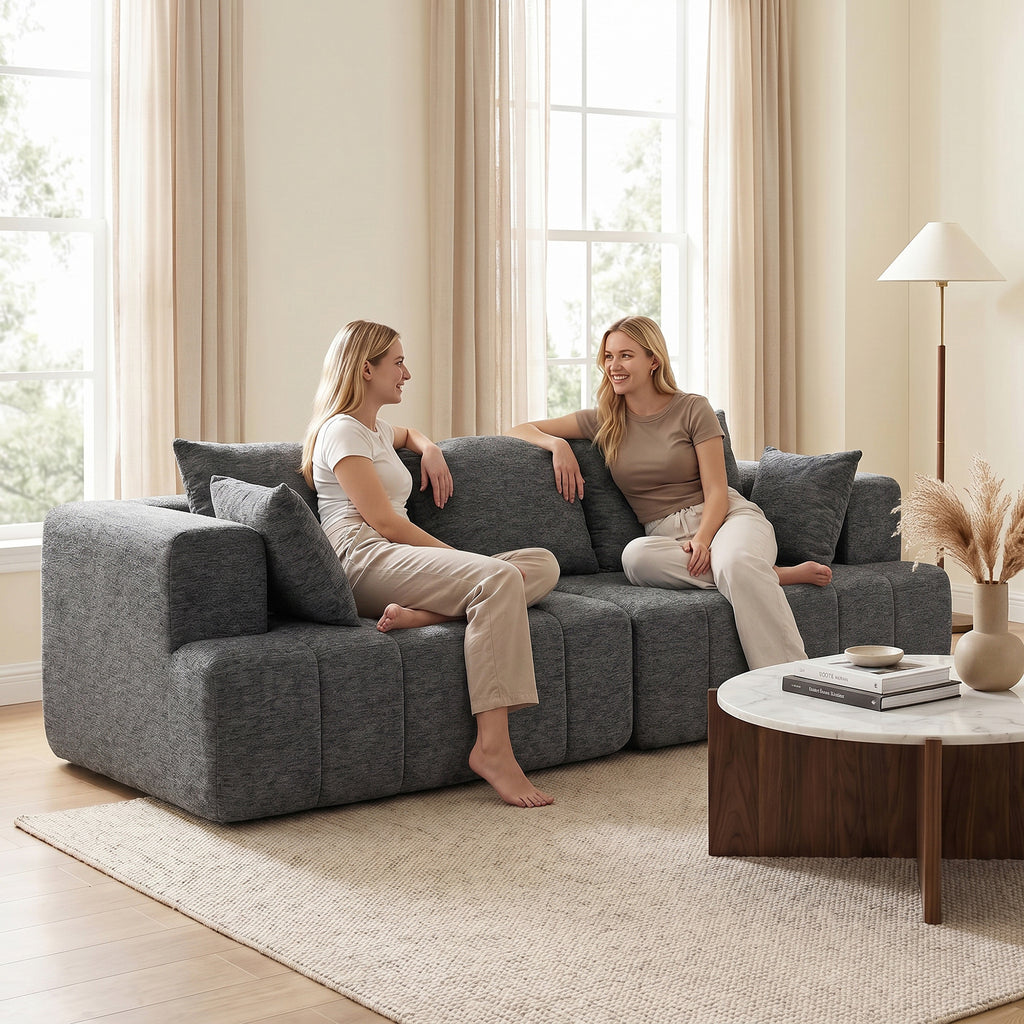 Canapé 3 places chenille gris, assise profonde, 248 cm, détail 6
