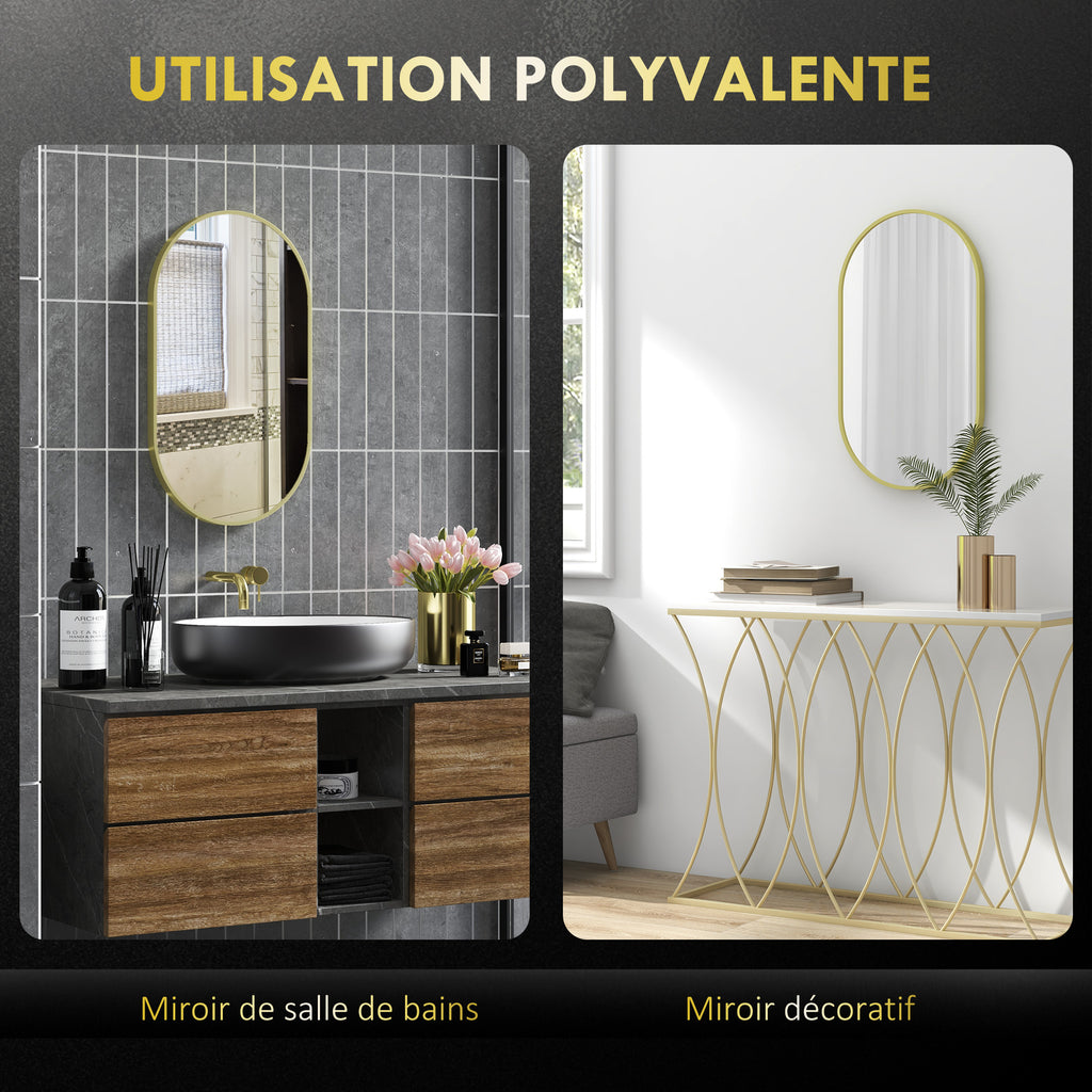 Miroir ovale mural cadre doré, 40 × 70 cm, détail 3