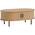 Table basse ovale à portes coulissantes, bois naturel, 100 × 55 × 40 cm – Saint-Oréan