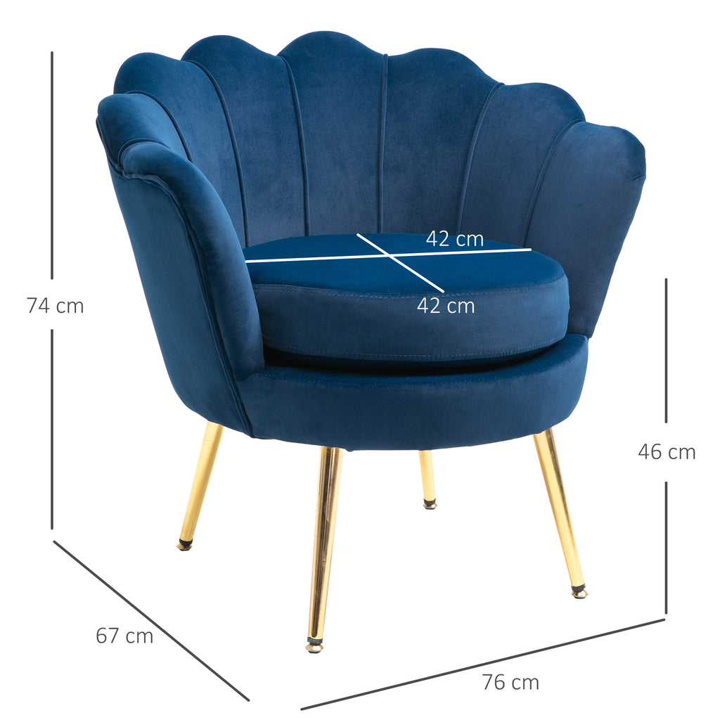 Fauteuil coquillage velours bleu marine, pieds dorés, détail 7