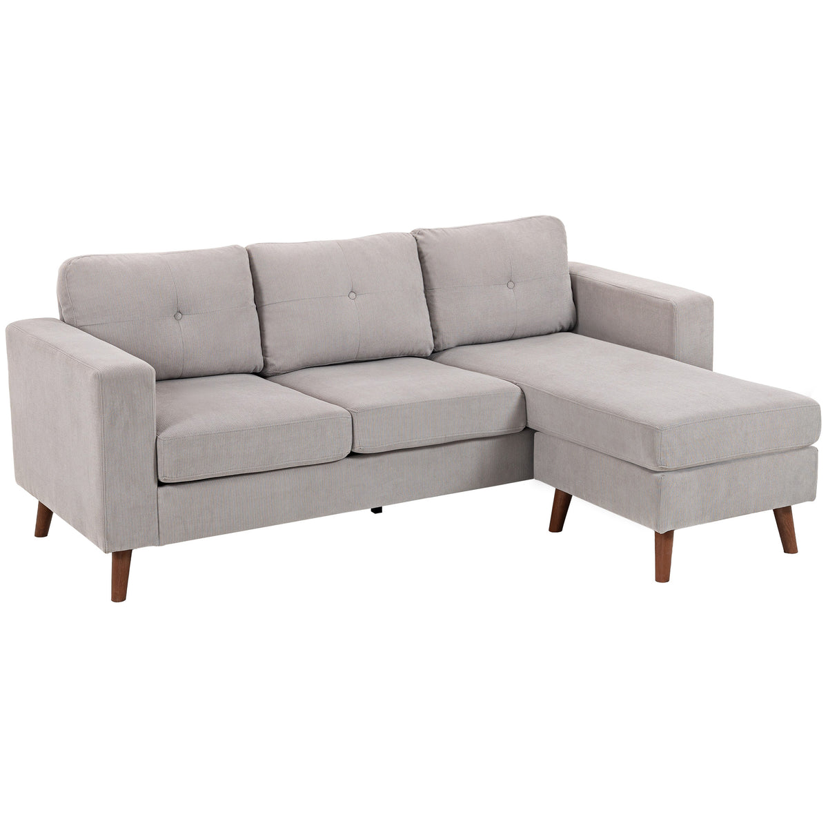 Canapé d'angle réversible velours côtelé gris clair, 192 × 137 cm, sur fond blanc