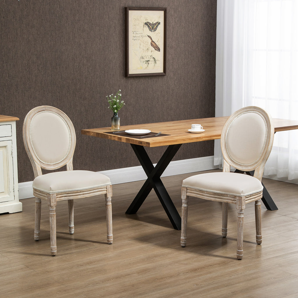Lot de 2 chaises médaillon style Louis XVI, aspect lin crème, vue 3 – Saint-Oréan