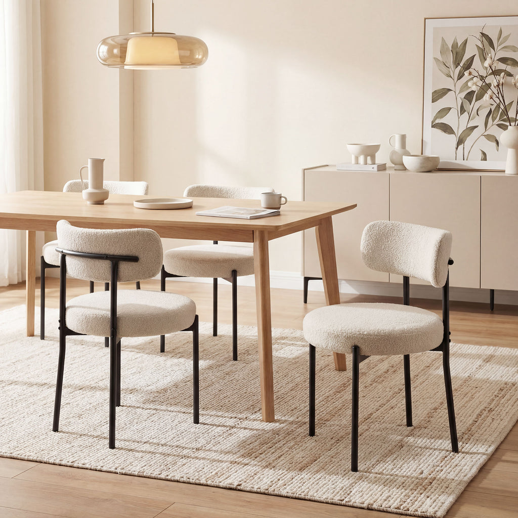 Lot de 4 chaises de salle à manger bouclette beige, pieds acier, vue 2 – Saint-Oréan