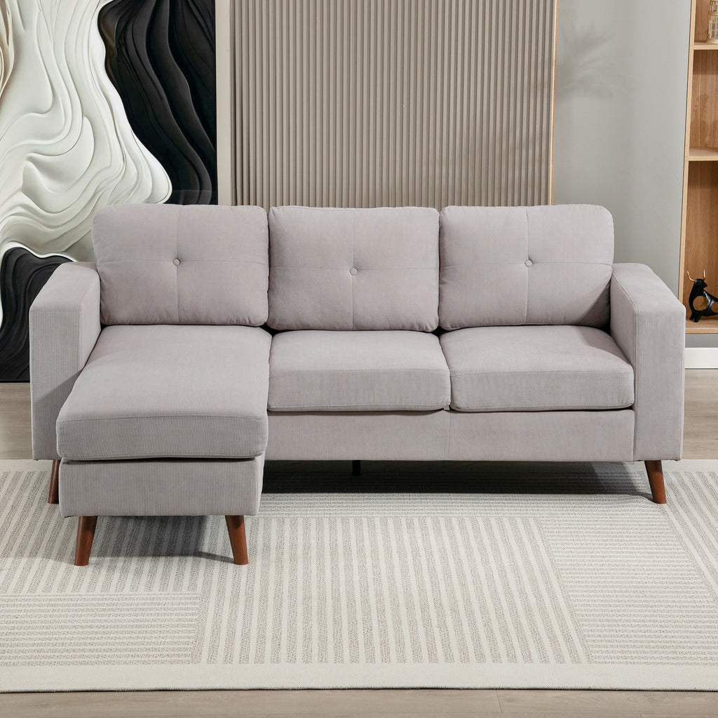 Canapé d'angle réversible velours côtelé gris clair, 192 × 137 cm, détail 3