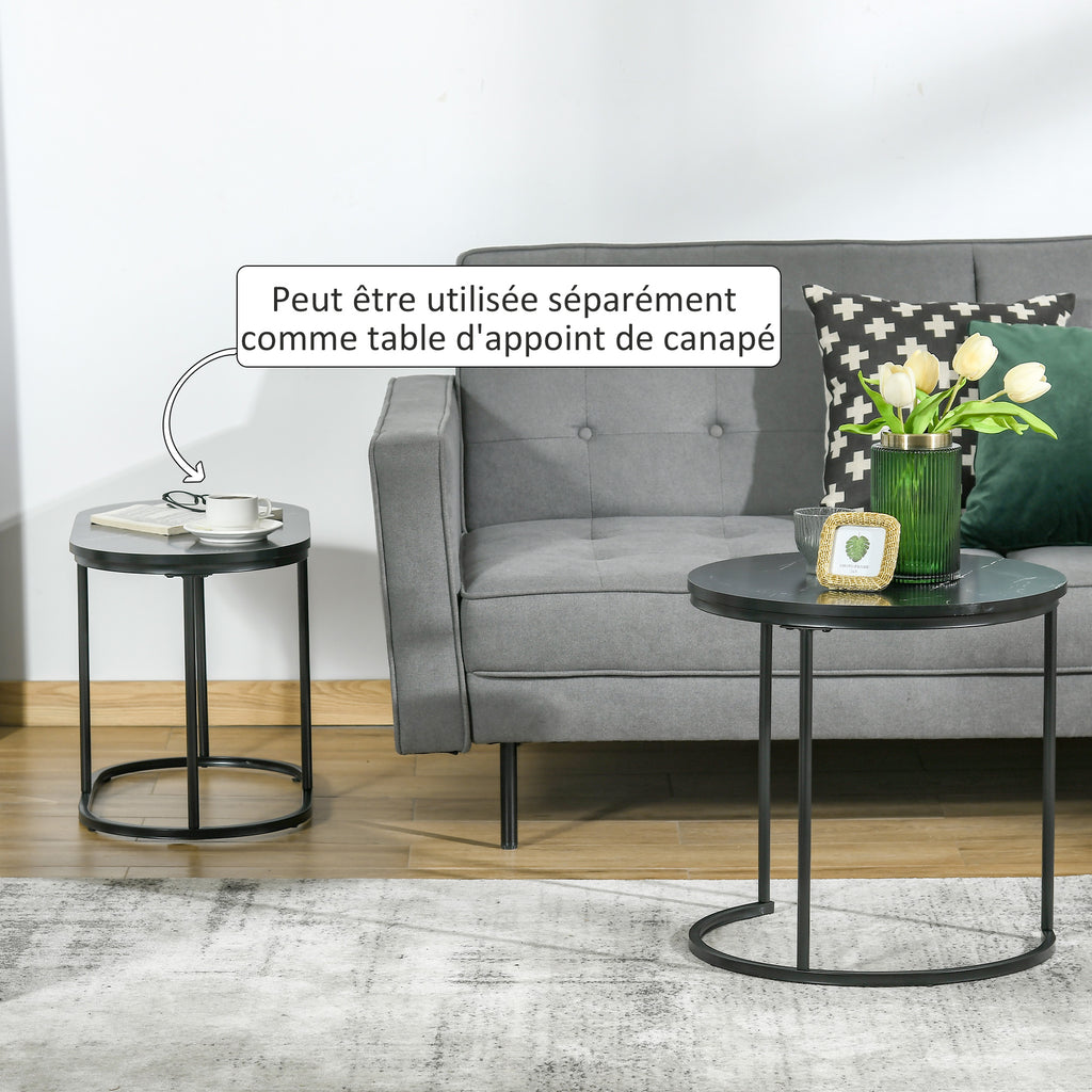 Lot de 2 tables gigognes effet marbre noir, acier, détail 6