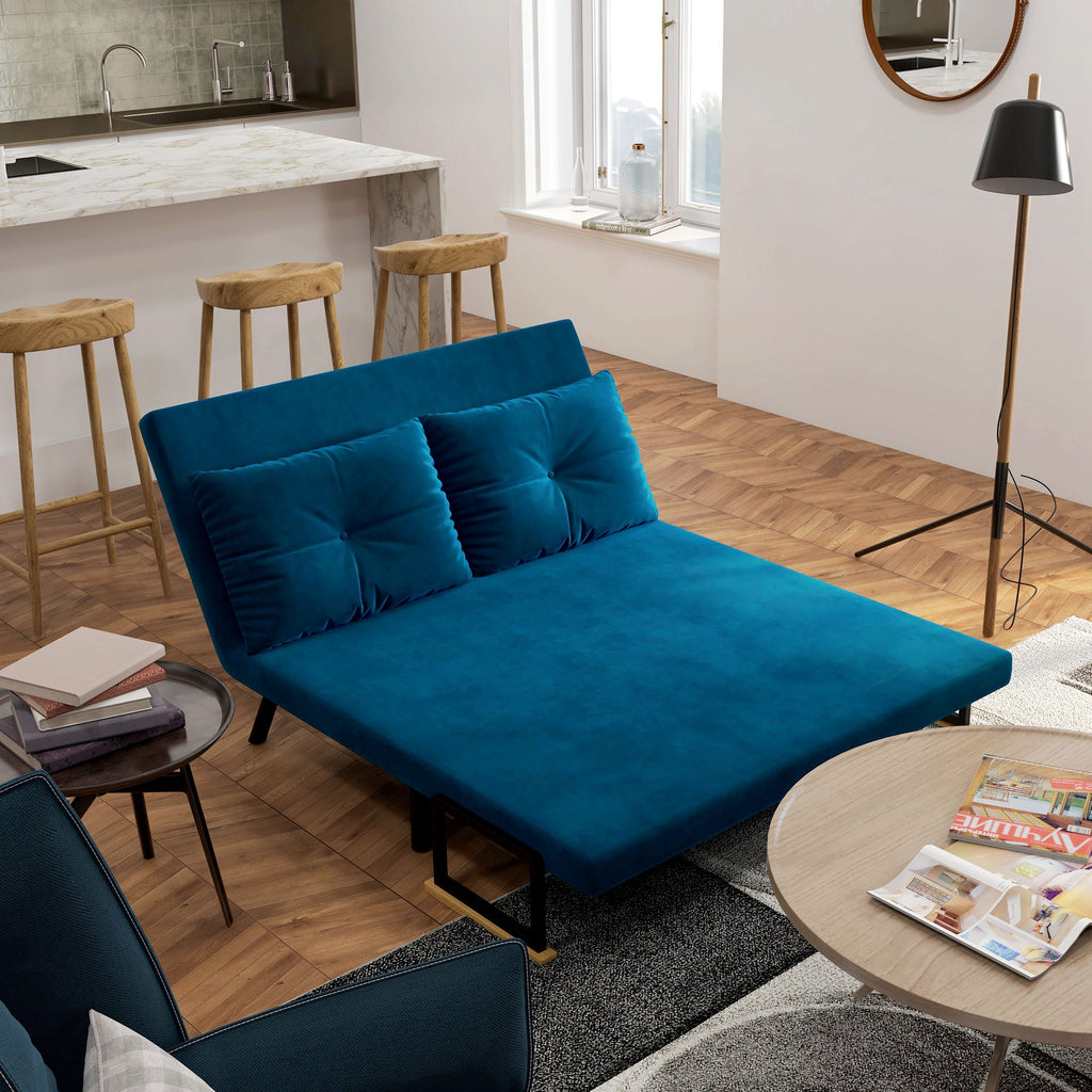 Canapé convertible 2 places velours bleu marine, 102 cm, détail 5
