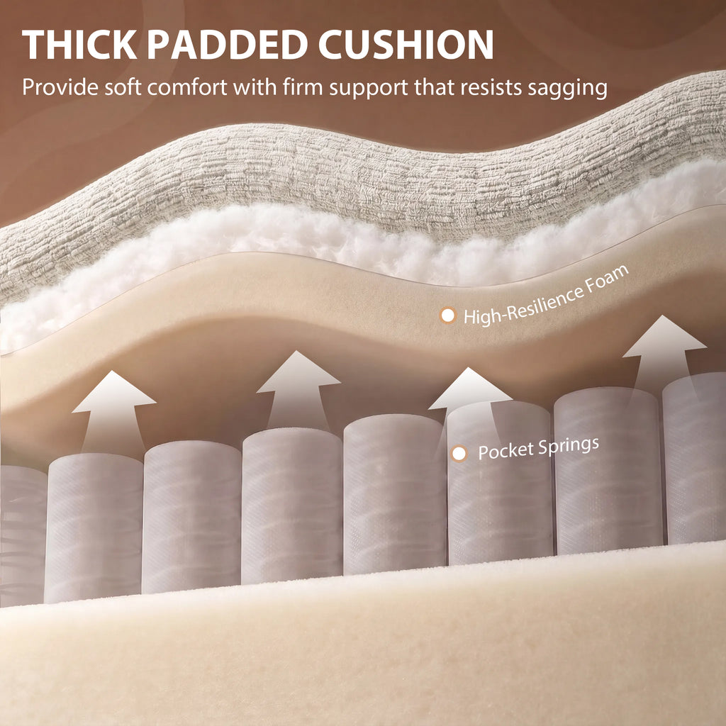 Canapé d'angle convertible chenille beige avec pouf coffre, 225 cm, détail 5