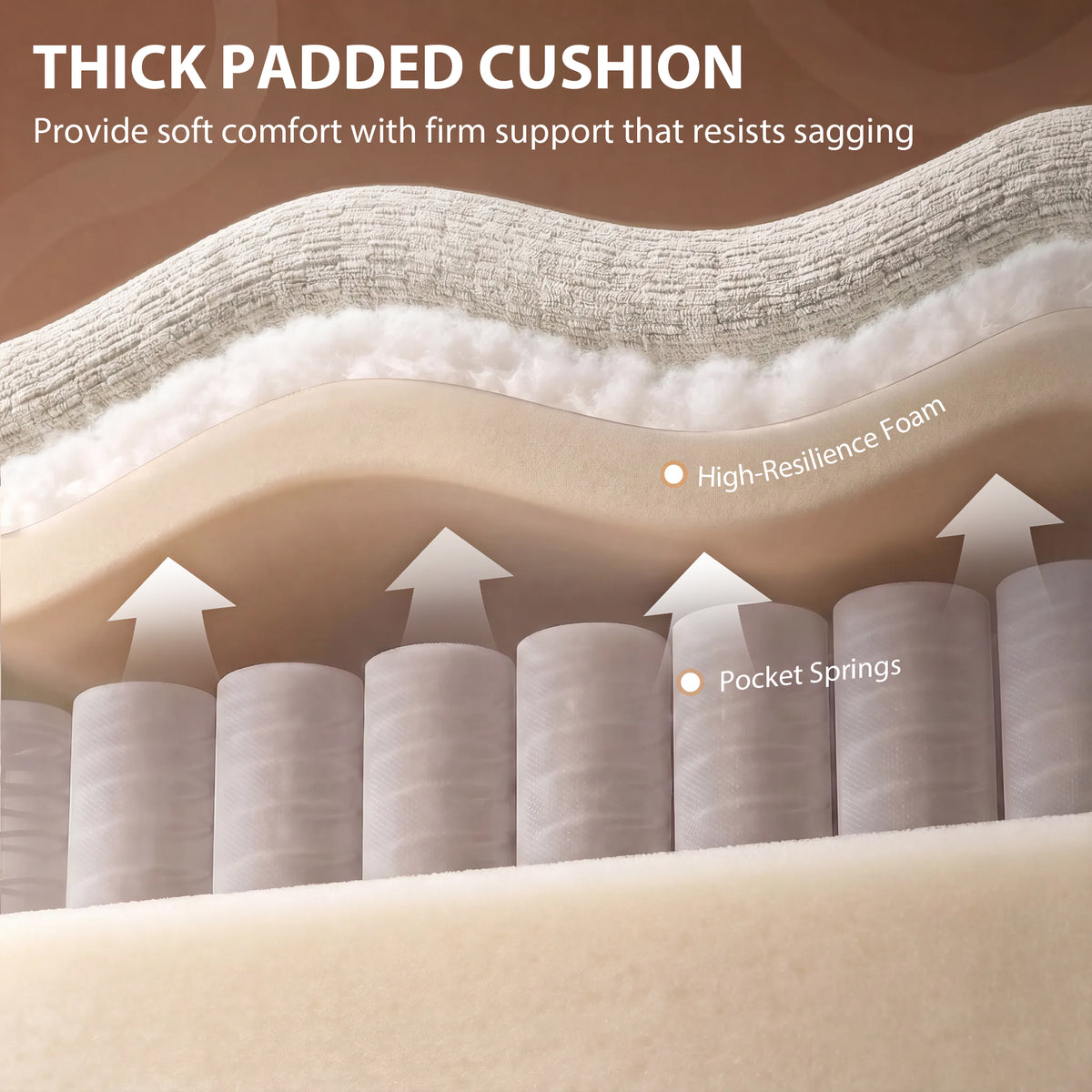 Canapé d'angle convertible chenille beige avec pouf coffre, 225 cm, détail 5