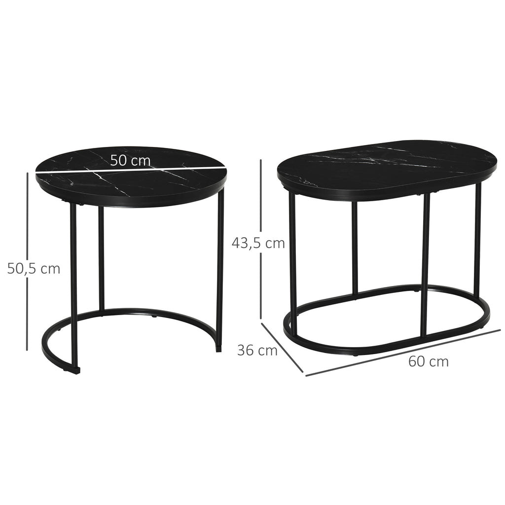 Lot de 2 tables gigognes effet marbre noir, acier, détail 4