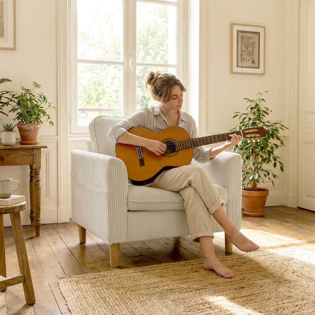 Fauteuil velours côtelé beige, 83 × 74 × 87 cm, vue 6 – Saint-Oréan