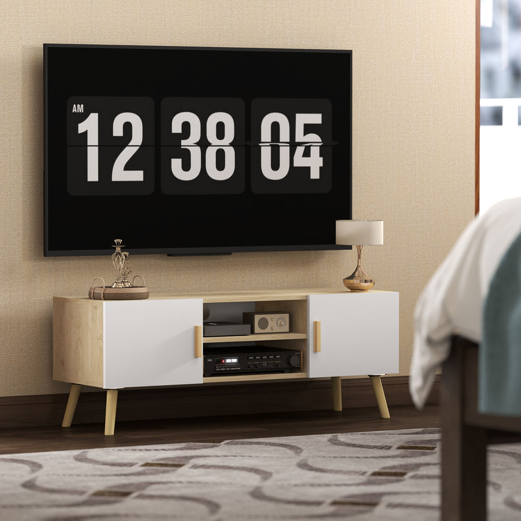Meuble TV chêne et blanc, 2 portes, 110 cm, détail 3