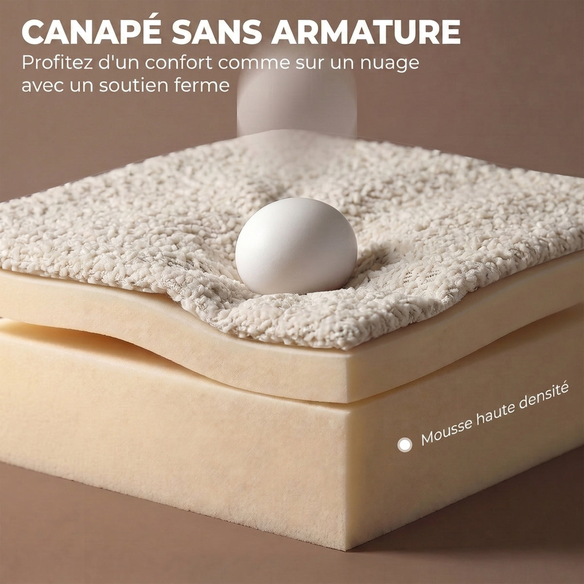 Canapé incurvé 3 places chenille crème, 188 cm, détail 8