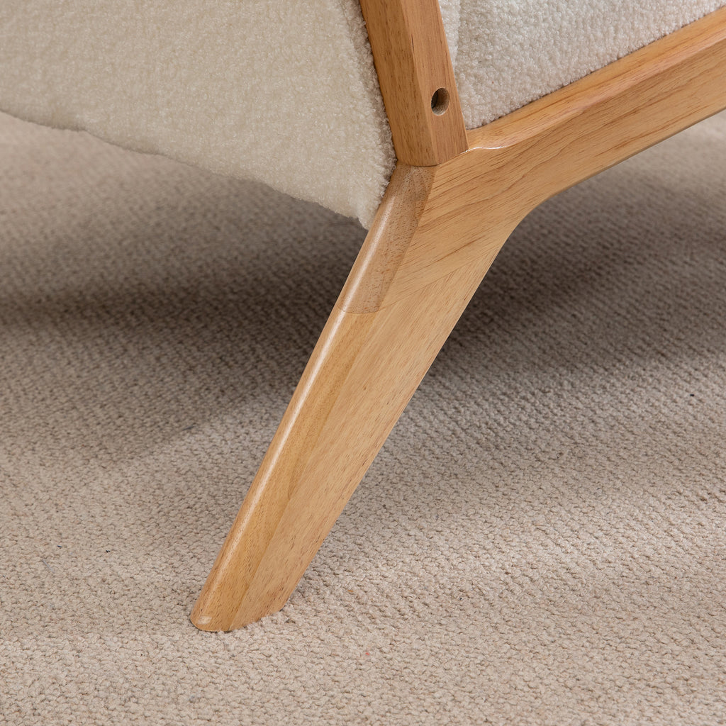 Fauteuil lounge bouclette crème, structure bois d'hévéa, vue 6 – Saint-Oréan