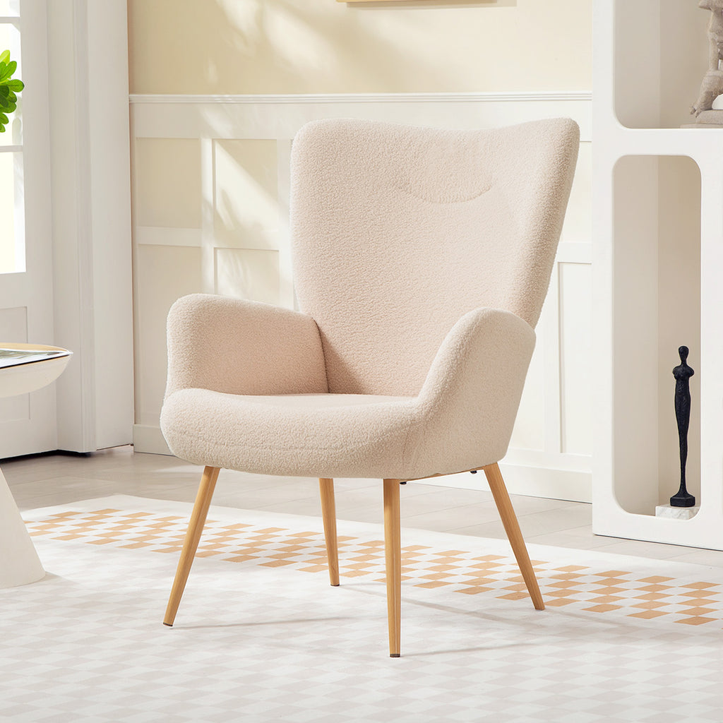 Fauteuil bouclette beige à haut dossier, 71 × 74 × 97,5 cm, vue 6 – Saint-Oréan