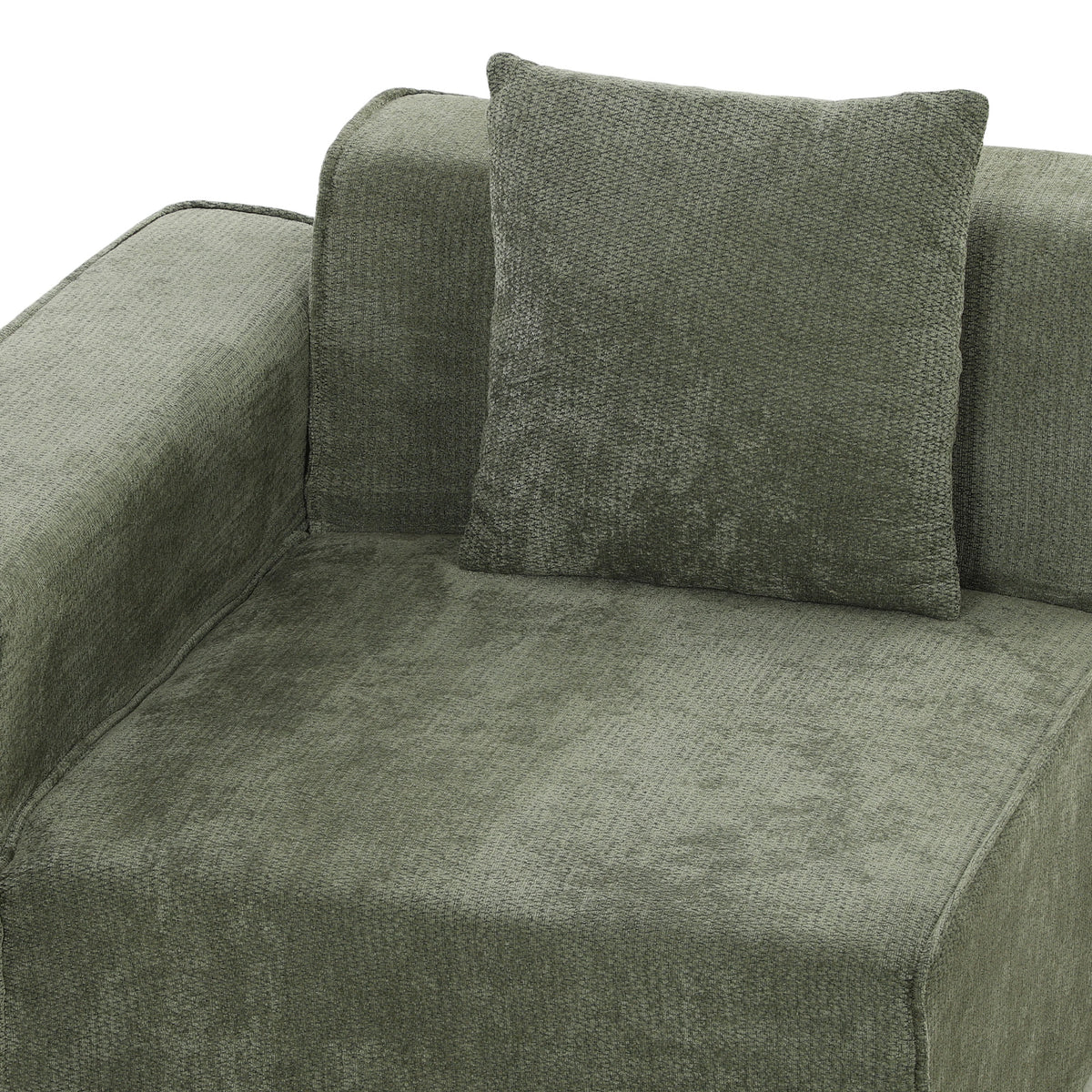 Canapé d'angle modulable chenille vert avec pouf, 251 cm, détail 8