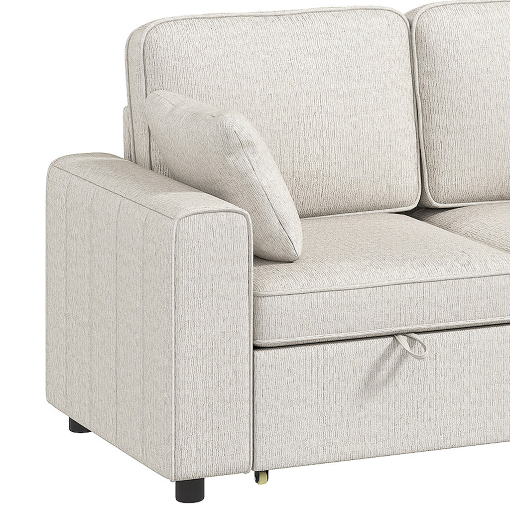 Canapé d'angle convertible chenille beige avec pouf coffre, 225 cm, détail 7