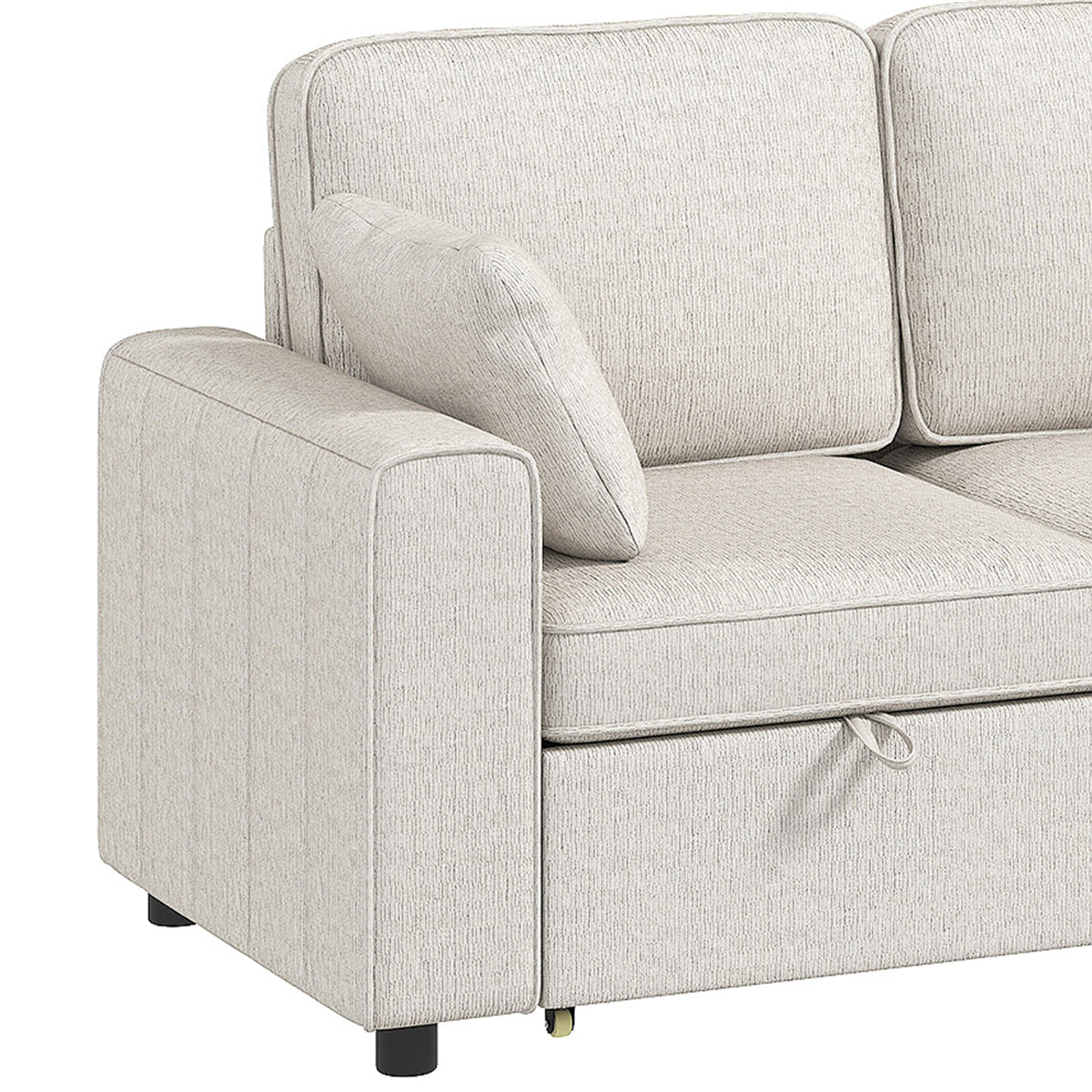 Canapé d'angle convertible chenille beige avec pouf coffre, 225 cm, détail 7