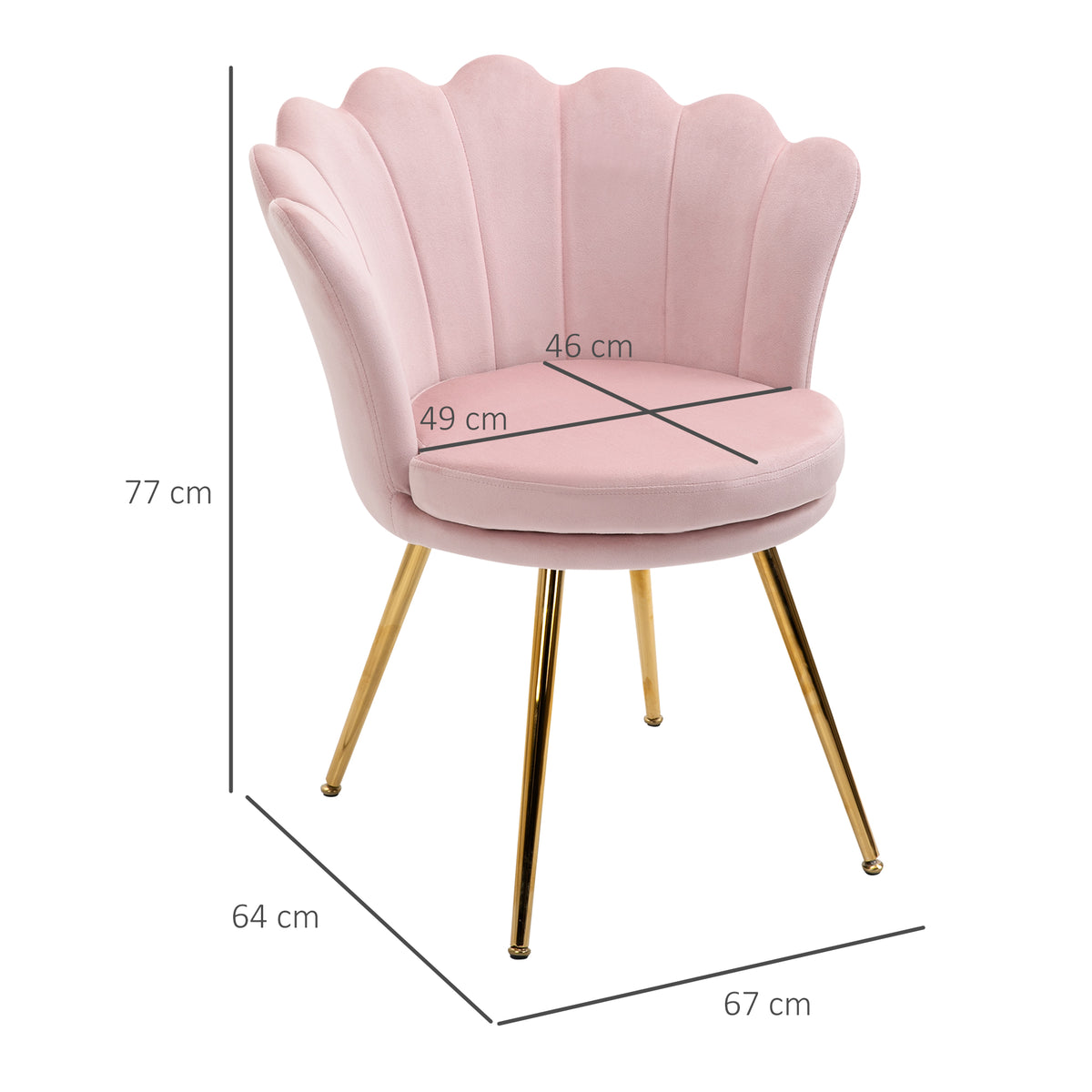 Fauteuil coquillage velours rose poudré, pieds dorés, détail 2