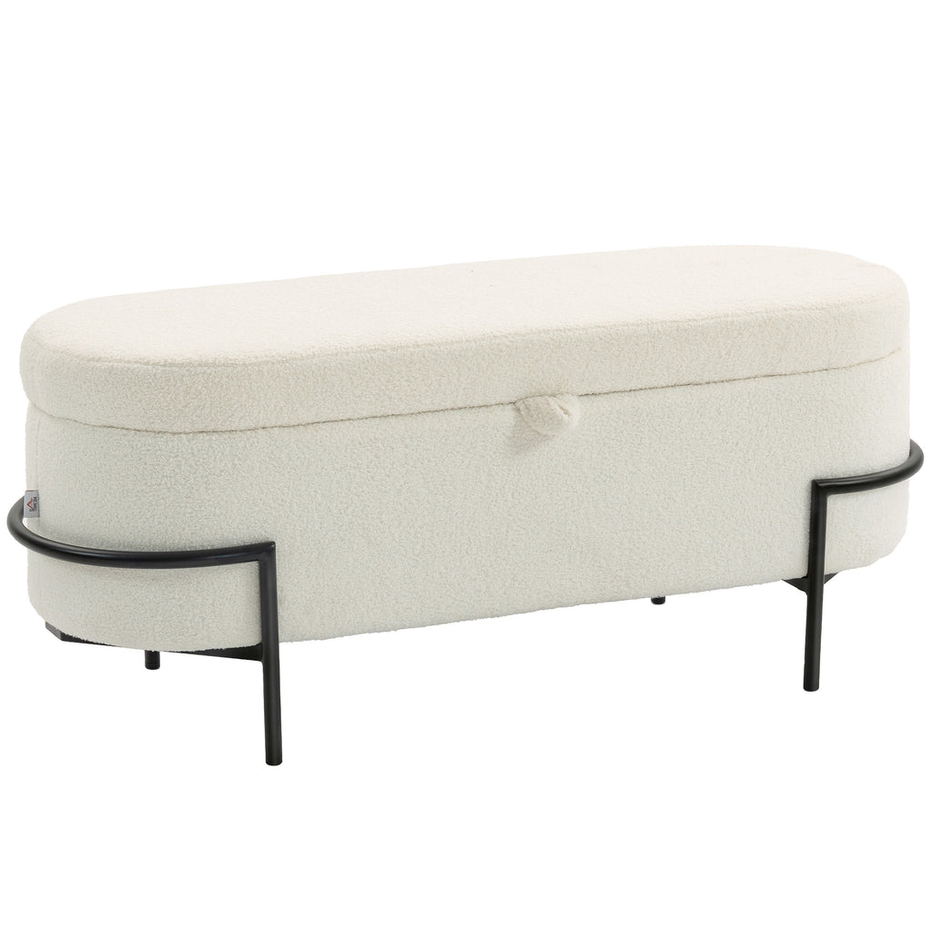 Banc coffre bouclette crème, pieds acier – Saint-Oréan
