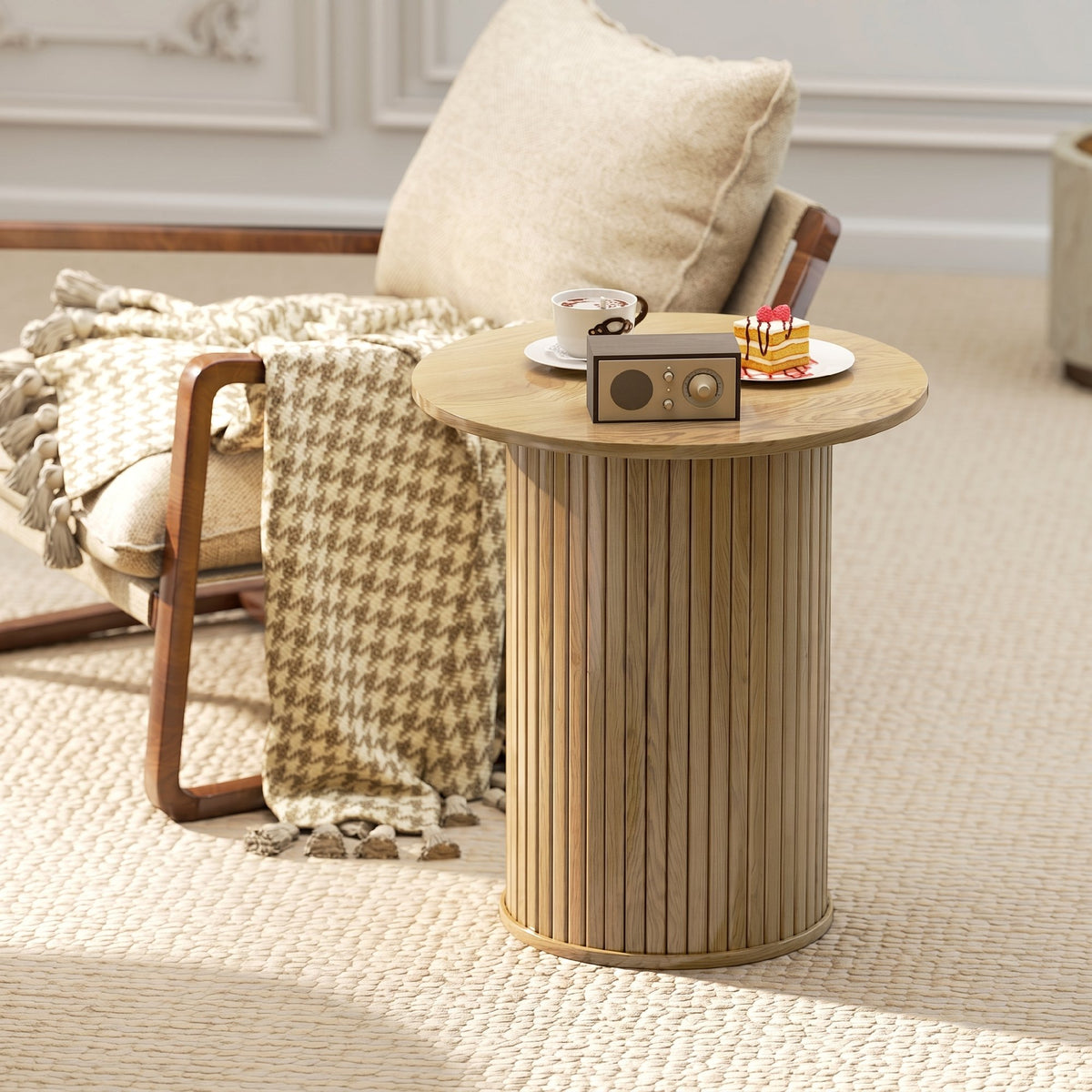 Table d'appoint ronde cannelée chêne, Ø 48 cm, détail 3
