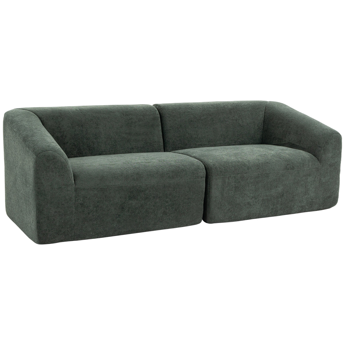 Canapé 3 places chenille vert foncé, 225 cm, sur fond blanc