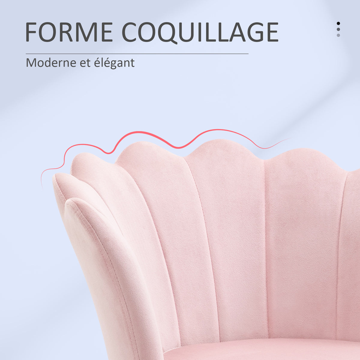 Fauteuil coquillage velours rose poudré, pieds dorés, détail 3