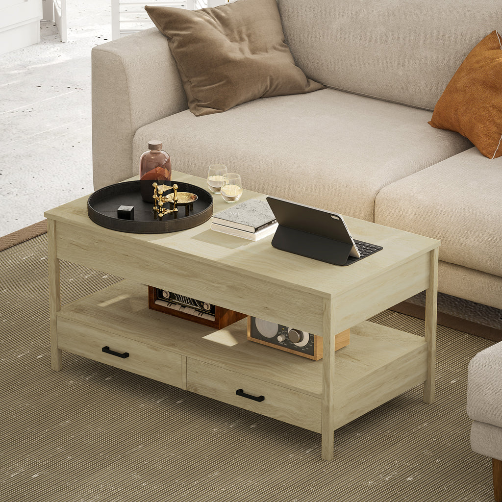 Table basse relevable chêne avec tiroirs, 100 × 50 cm, détail 2