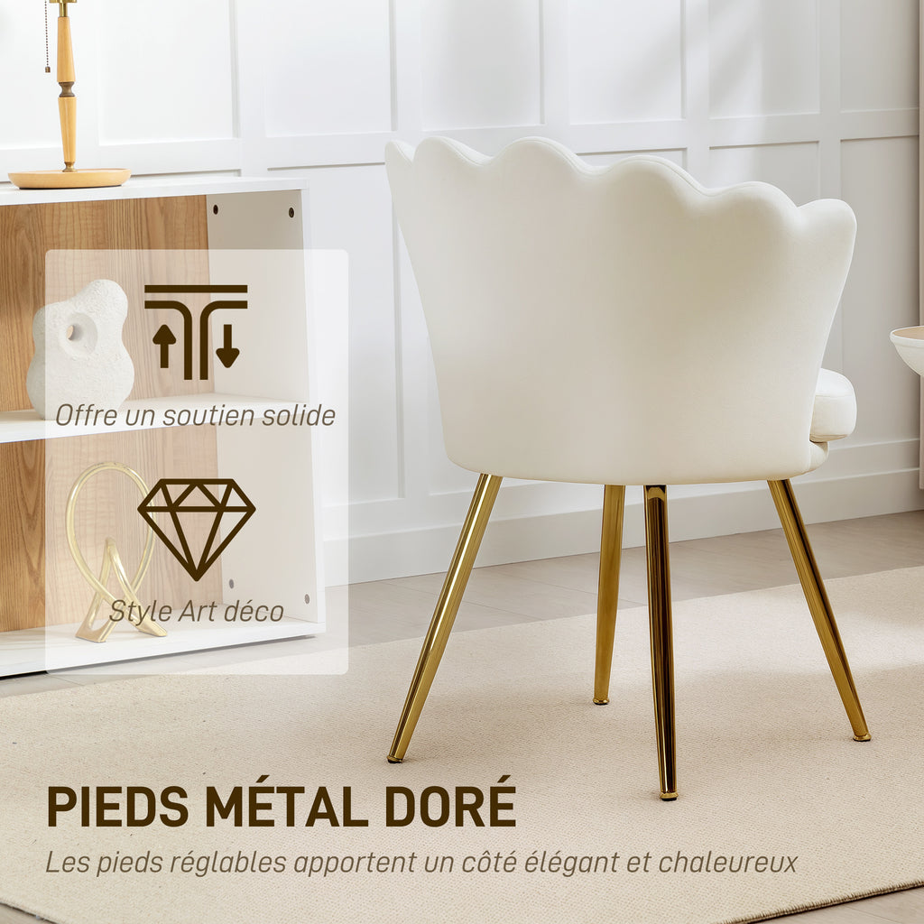 Fauteuil coquillage velours beige, pieds dorés, détail 6