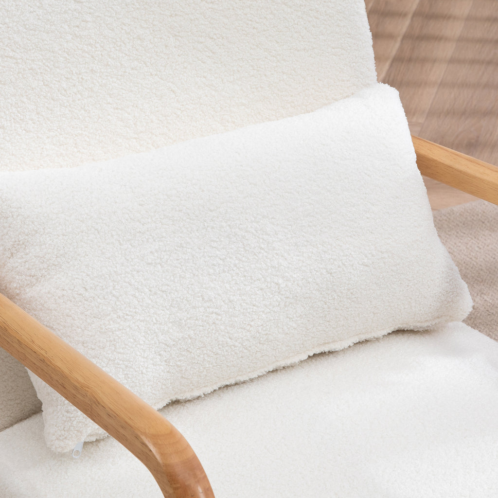 Fauteuil lounge bouclette crème, structure bois d'hévéa, vue 5 – Saint-Oréan