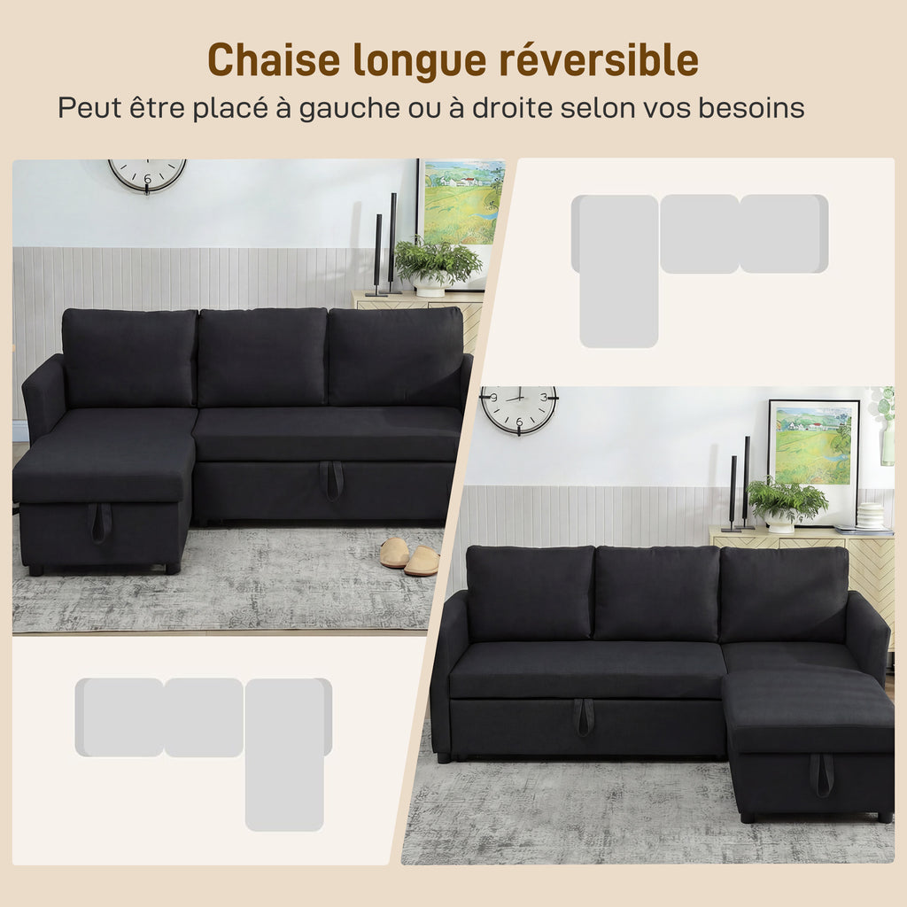 Canapé d'angle convertible aspect lin gris anthracite, 192 × 148 cm, détail 4