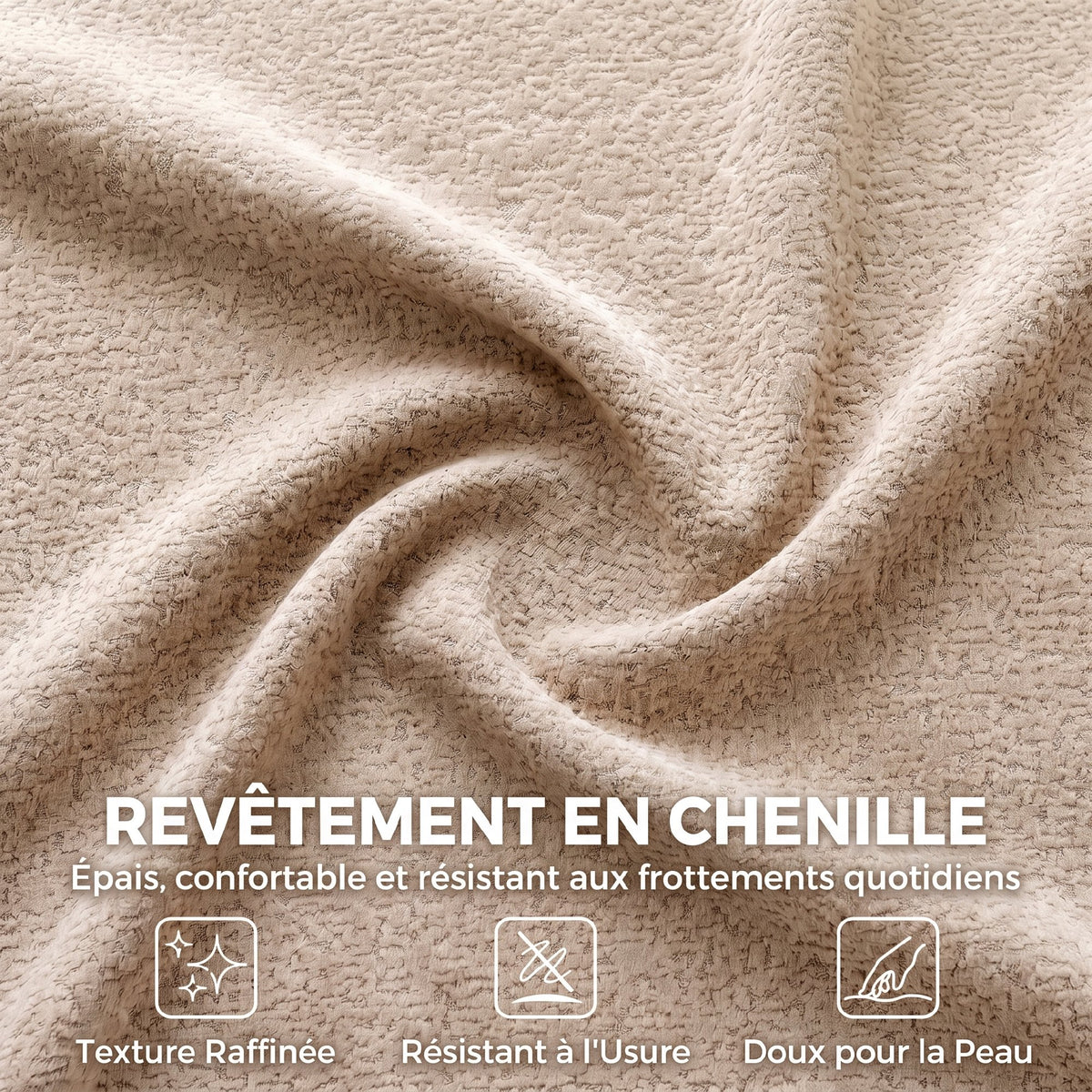 Canapé nuage 3 places chenille beige, 233 cm, détail 2