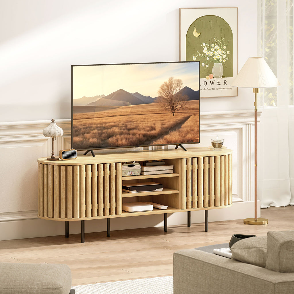 Meuble TV à portes à lattes, bois naturel, 140 × 40 × 52 cm, vue 2 – Saint-Oréan
