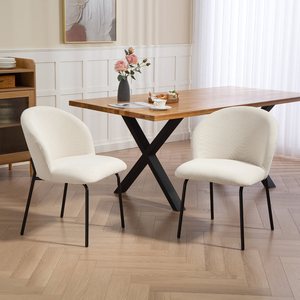 Lot de 2 chaises velours côtelé crème, pieds acier