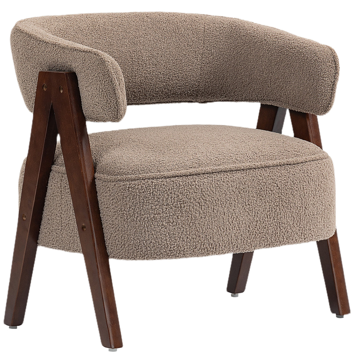Fauteuil de salon en tissu bouclette, chaise rembourrée, assise large, dossier ergonomique, 70 x 64 x 71 cm, marron-0