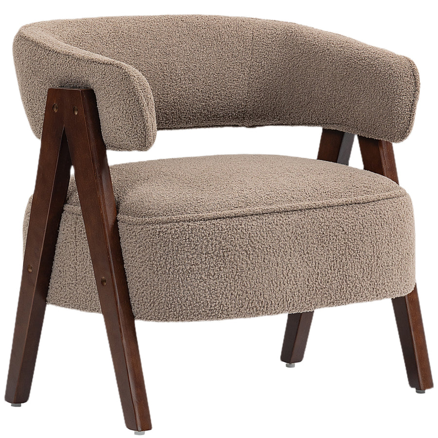 Fauteuil bouclette taupe, pieds bois massif