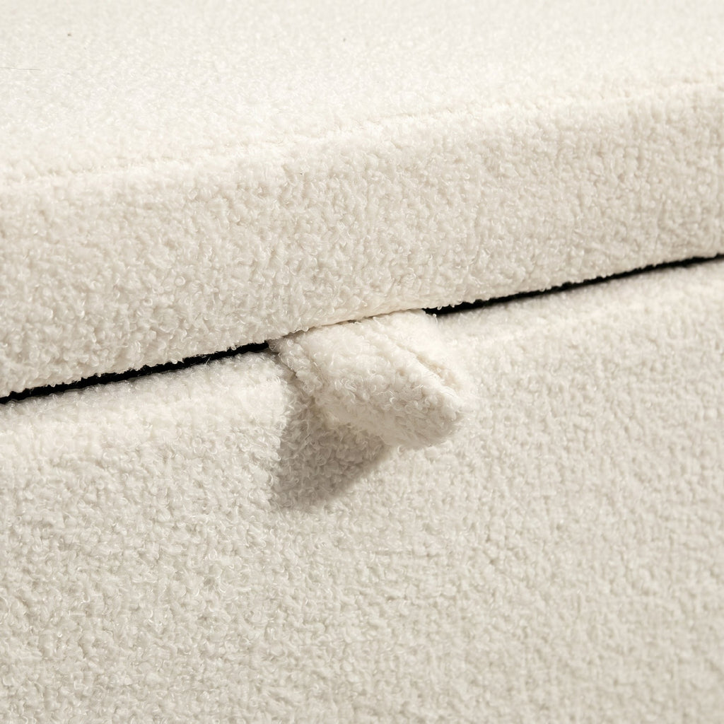 Banc coffre bouclette crème, pieds acier, vue 4 – Saint-Oréan