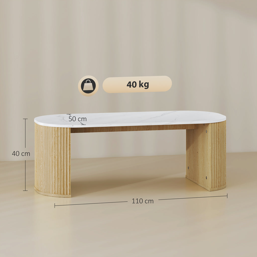 Table basse ovale effet marbre blanc, pieds bois, 110 × 50 cm, détail 8