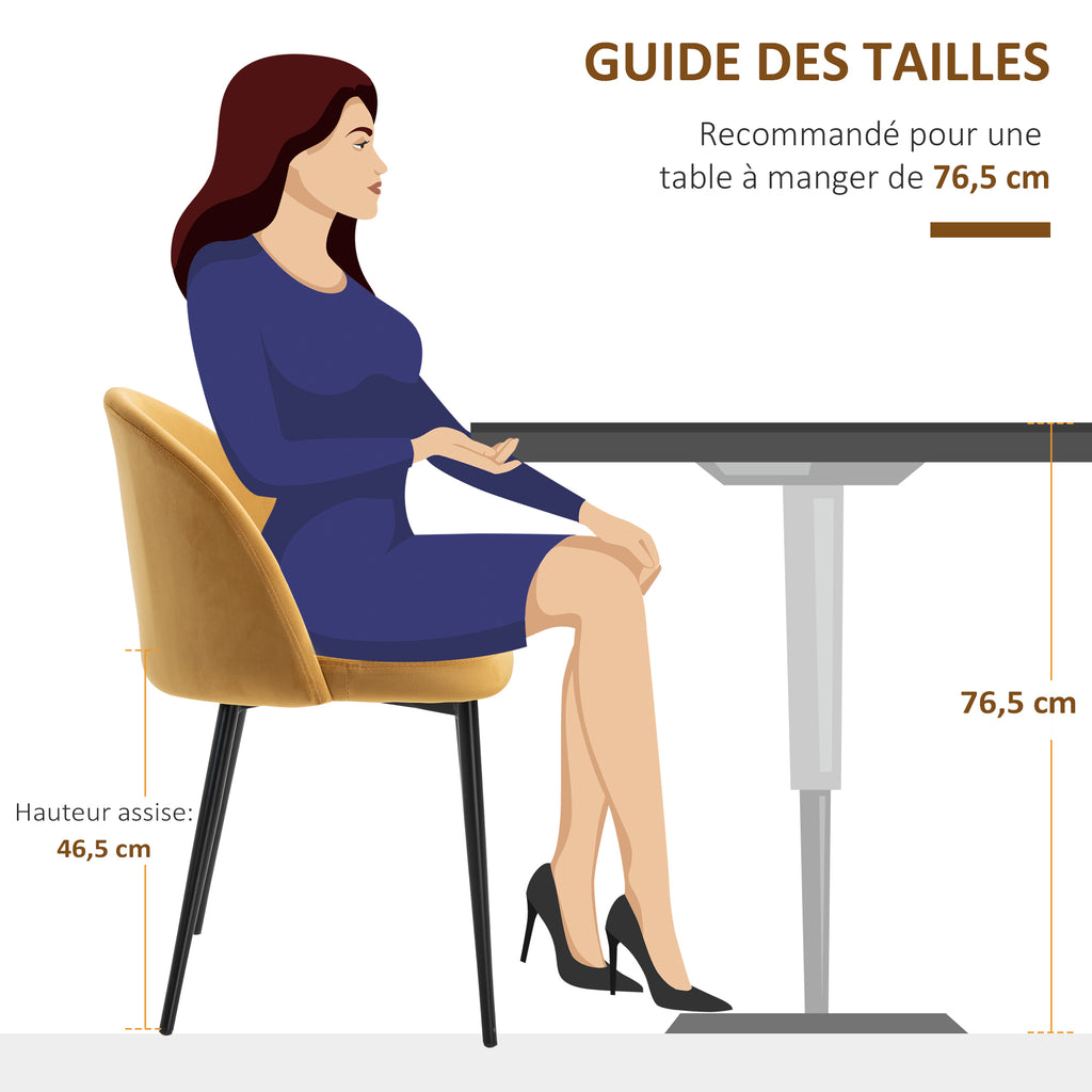 Lot de 2 chaises velours moutarde, pieds métal noir, détail 4