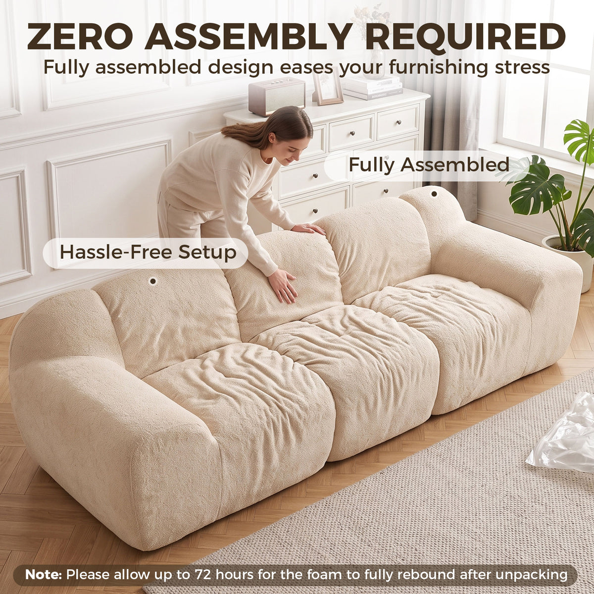 Canapé nuage 3 places chenille beige, 233 cm, détail 3