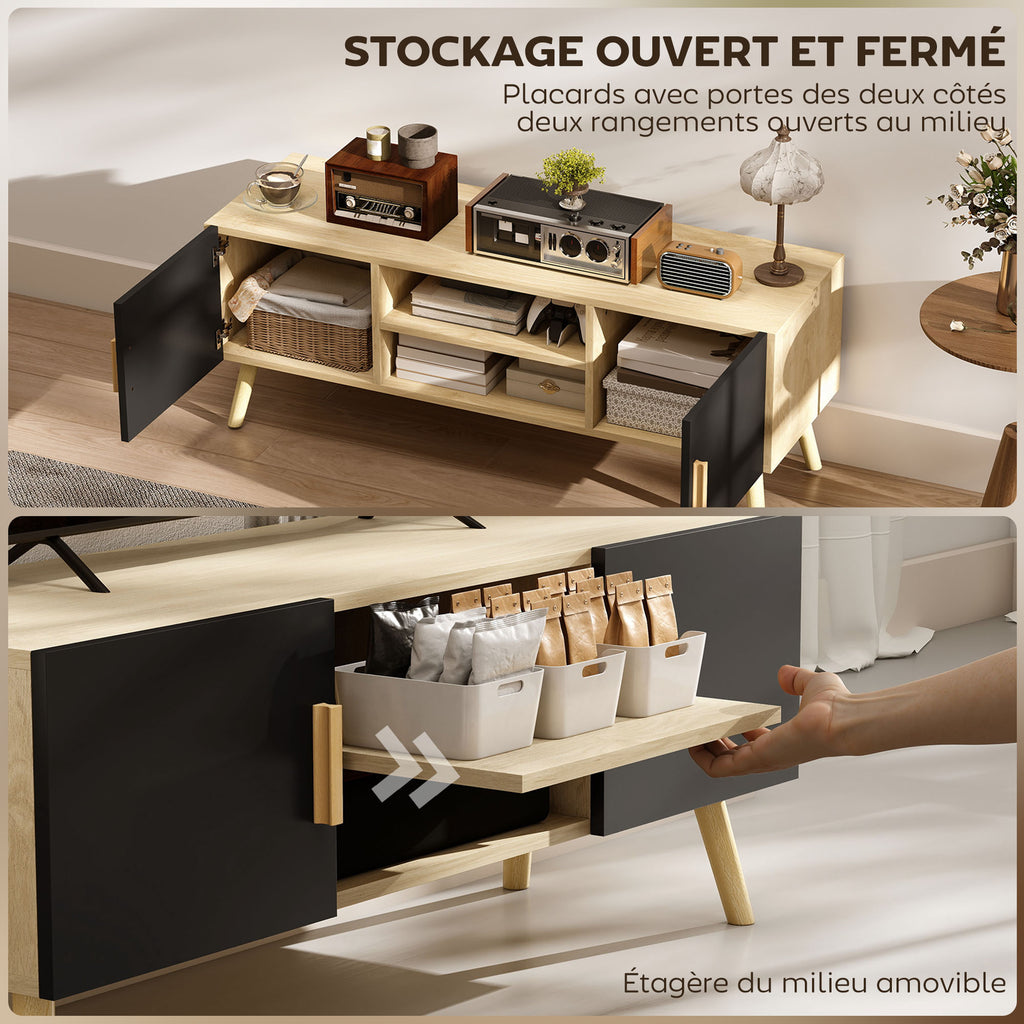 Meuble TV chêne et noir, 2 portes, 110 cm, détail 5